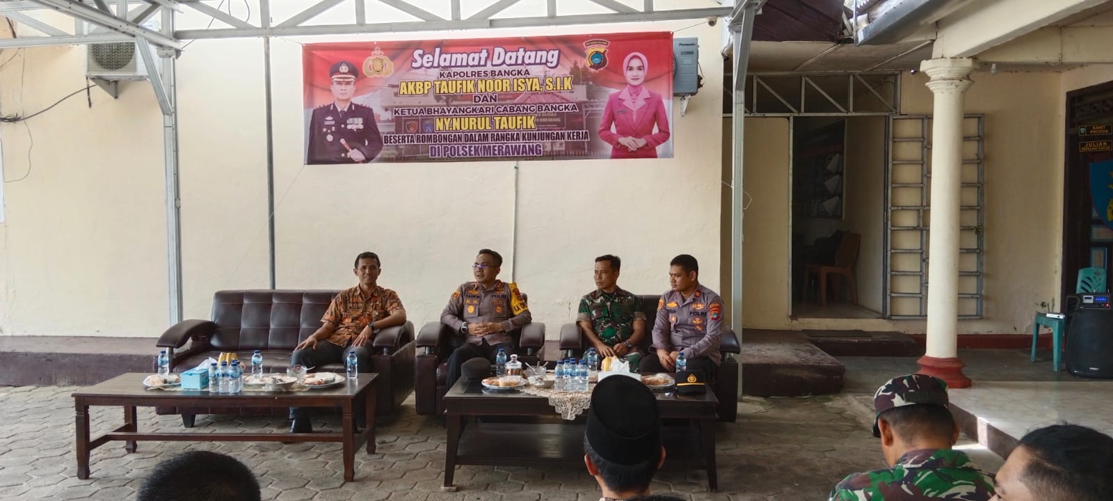 Jalin hubungan silaturahmi Danramil 0413-03/Merawang Bersama Danposramil dan Babinsa Baturusa Hadiri Kunjungan Kerja Kapolres Bangka