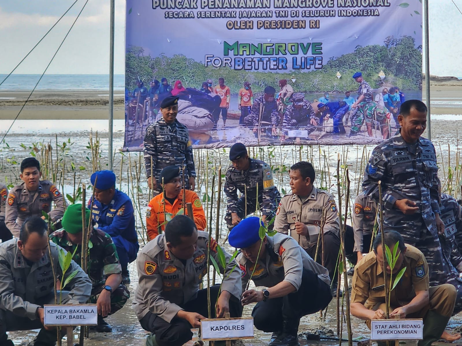 Penanaman Magrove Serentak di Pantai Tapak Antu Ajang Sinergitas TNI-Polri