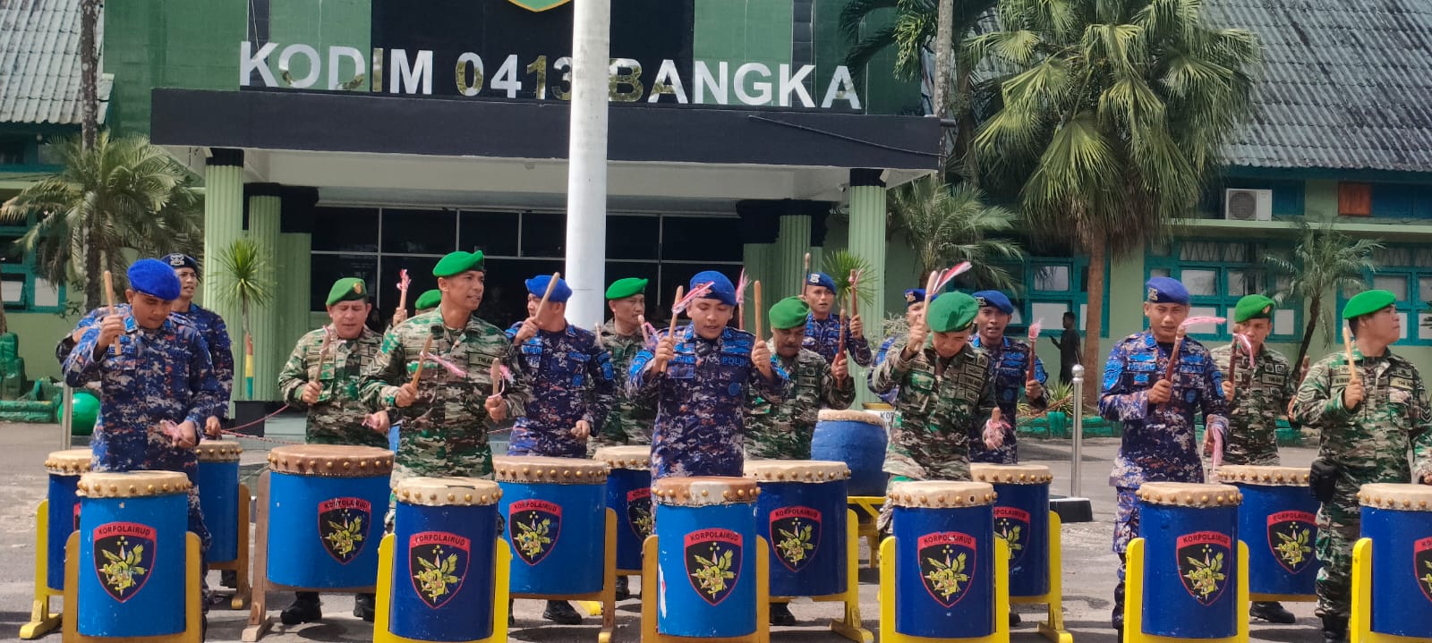 Lestarikan Budaya Daerah, Kodim 0413/Bangka Bersama Polairud Polda Babel Laksanakan Latihan Gabungan Seni Rampak Gendang