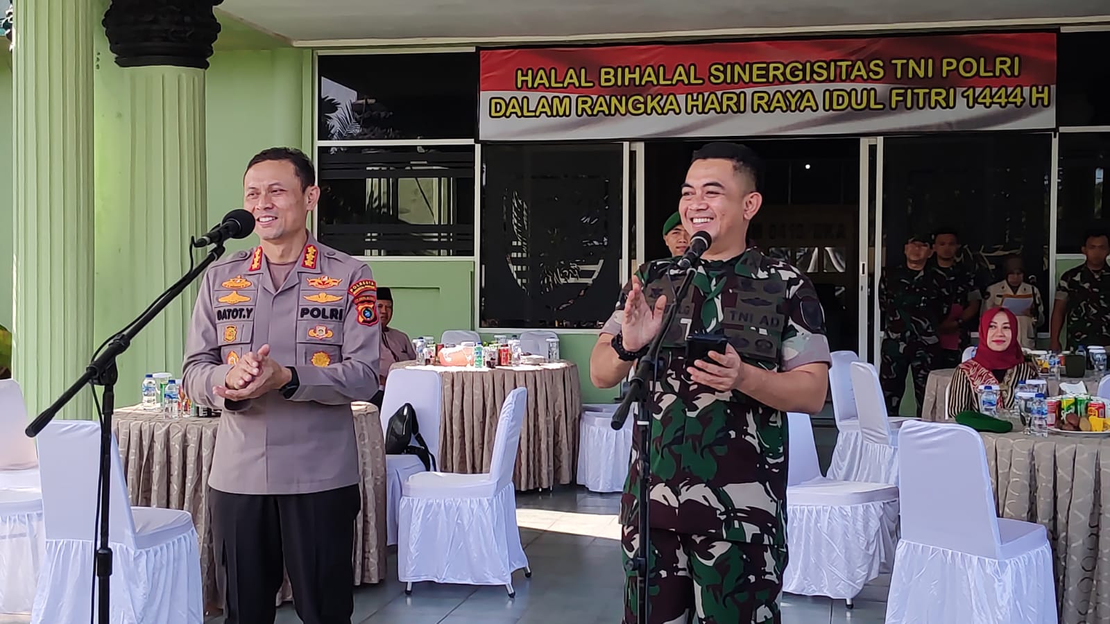 Tingkatkan Sinergisitas TNI Polri, Dandim 0413 Bangka dan Kapolresta Pangkalpinang Kompak Santuni Anak Yatim di Acara Halal Bihalal Gabungan