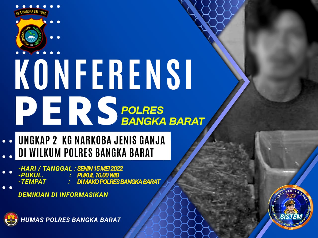 Kasus 2 Kg Ganja Akan di Gelar Konferensi Pers Polres Bangka Barat Hari Ini