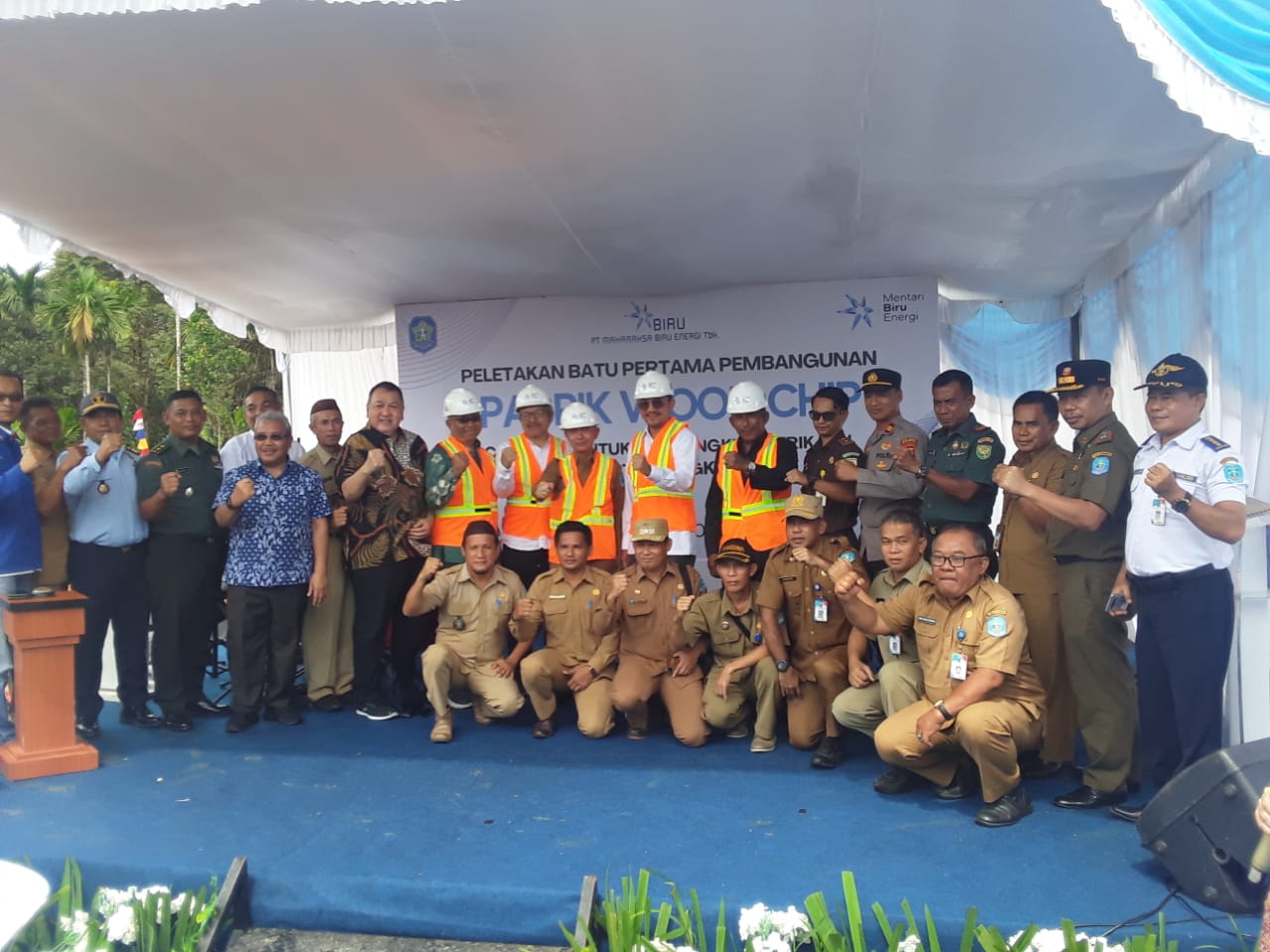 Dukung Pembangunan Pembangkit Listrik Danramil Mendo Barat Hadiri Peletakan Batu Pertama Pembangunan Pabrik Wood Chip