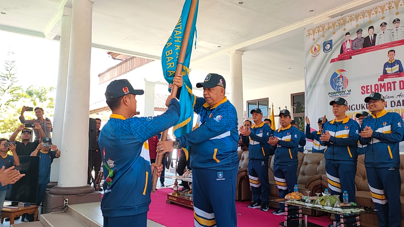 Kapolres Bangka Barat Menghadiri kegiatan Pelepasan Kontingen Bangka Barat untuk Porprov VI Bangka Belitung di Bangka Barat